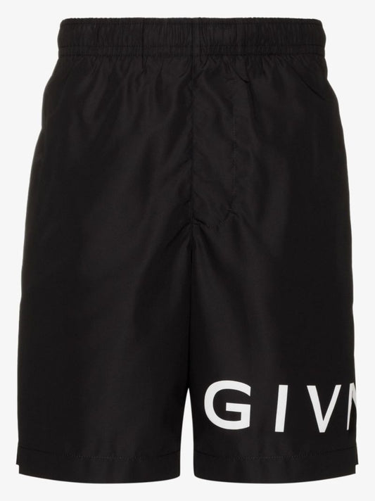 Black Logo Print Swim Shorts