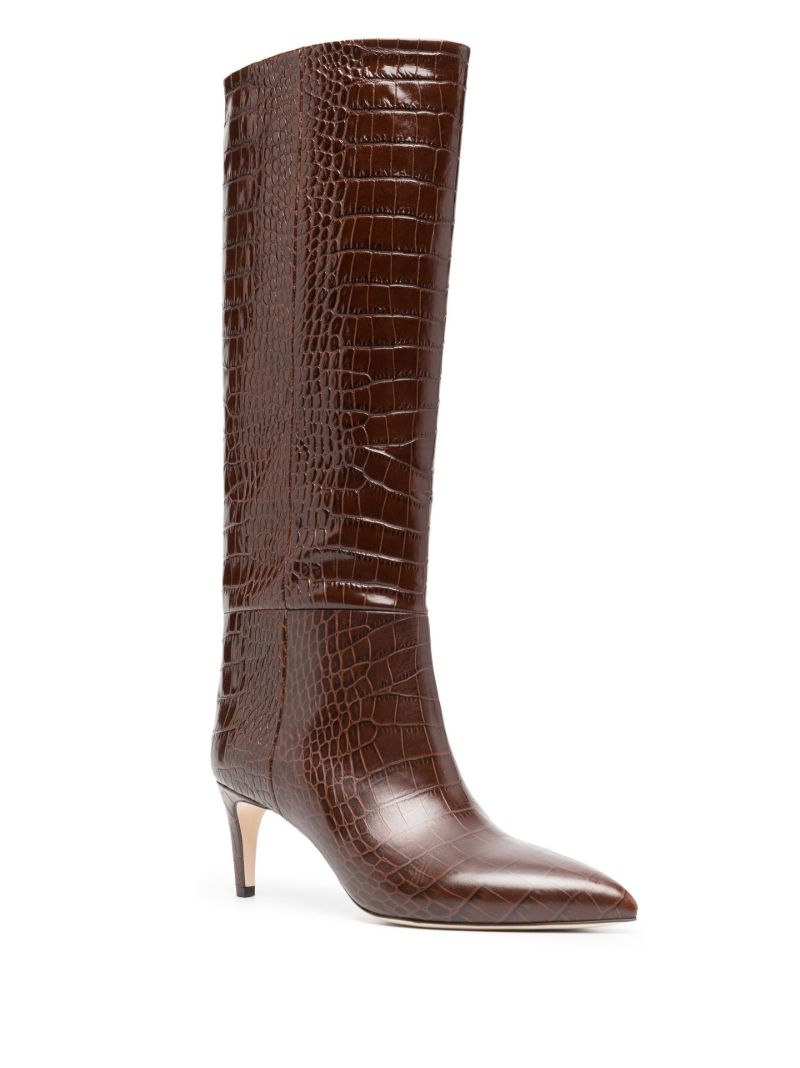 Brown 65 Mock Croc Knee-high Leather Boots