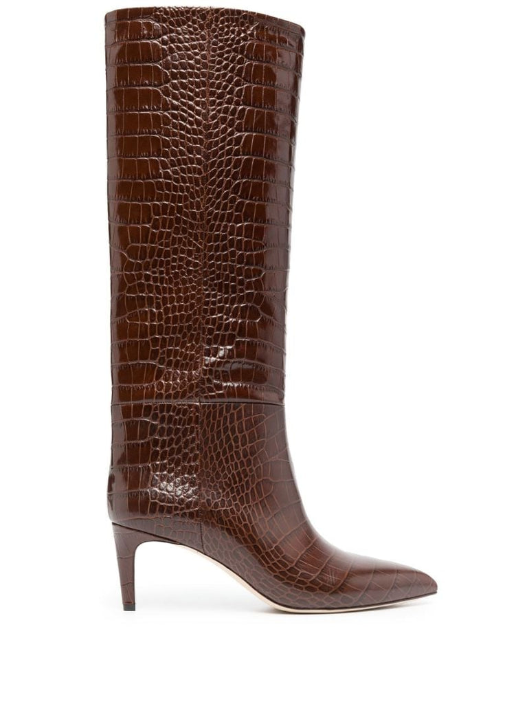 Brown 65 Mock Croc Knee-high Leather Boots