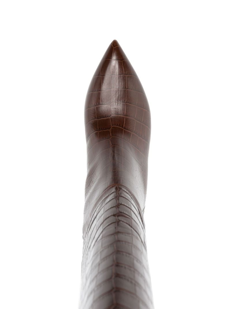 Brown 65 Mock Croc Knee-high Leather Boots