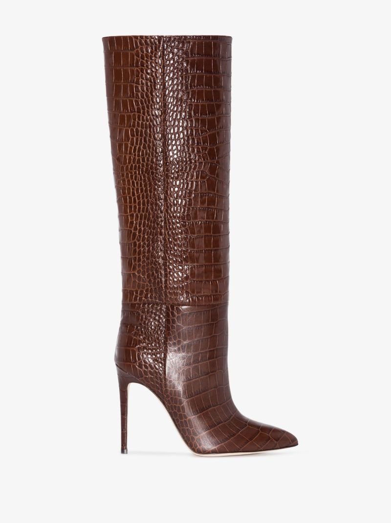Brown 105 Mock Croc Leather Knee-high Boots