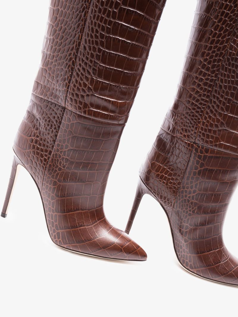 Brown 105 Mock Croc Leather Knee-high Boots
