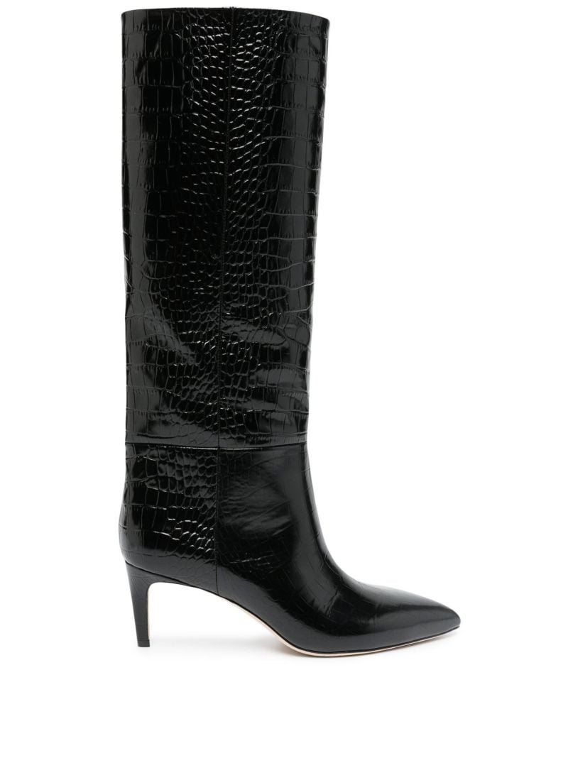 Black 65 Mock Croc Leather Knee-high Boots