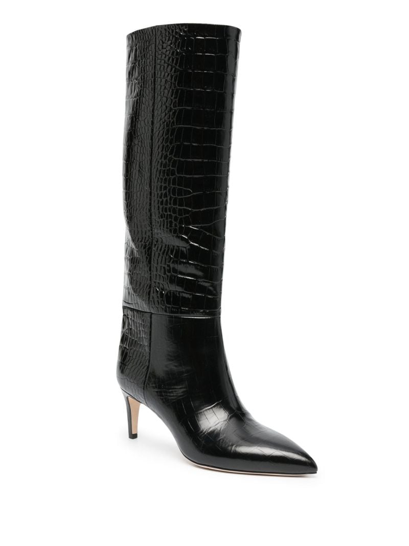 Black 65 Mock Croc Leather Knee-high Boots