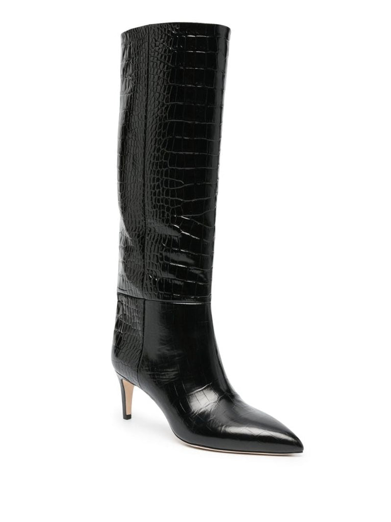 Black 65 Mock Croc Leather Knee-high Boots