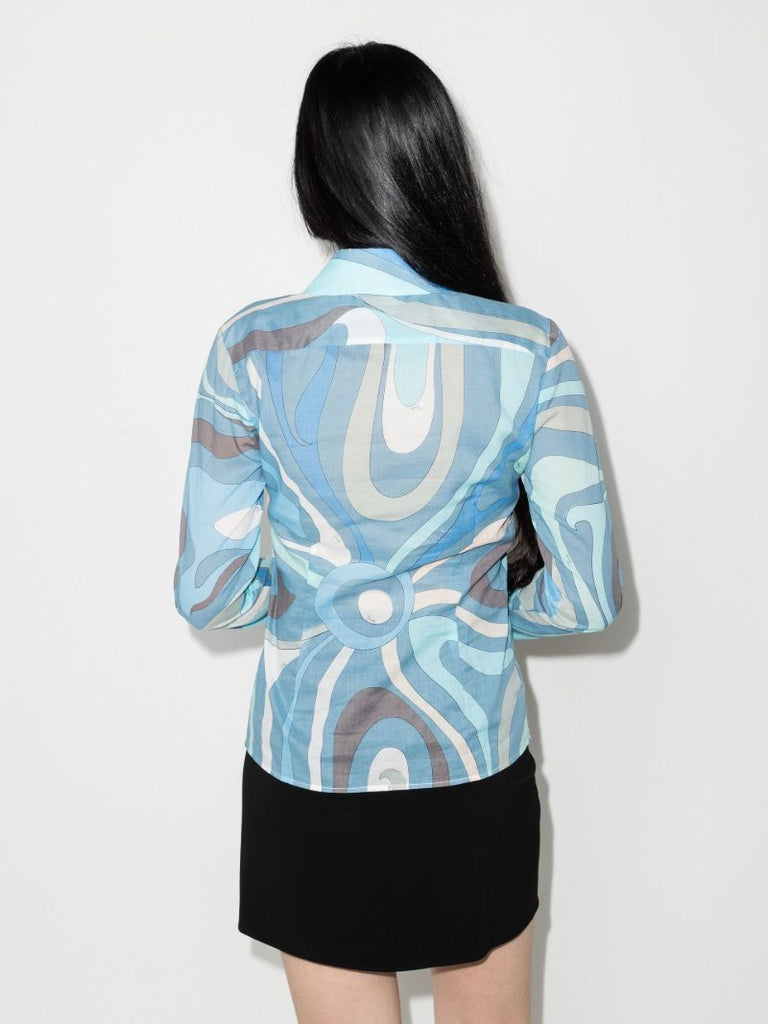 Blue Graphic Printed Cotton Shirt
