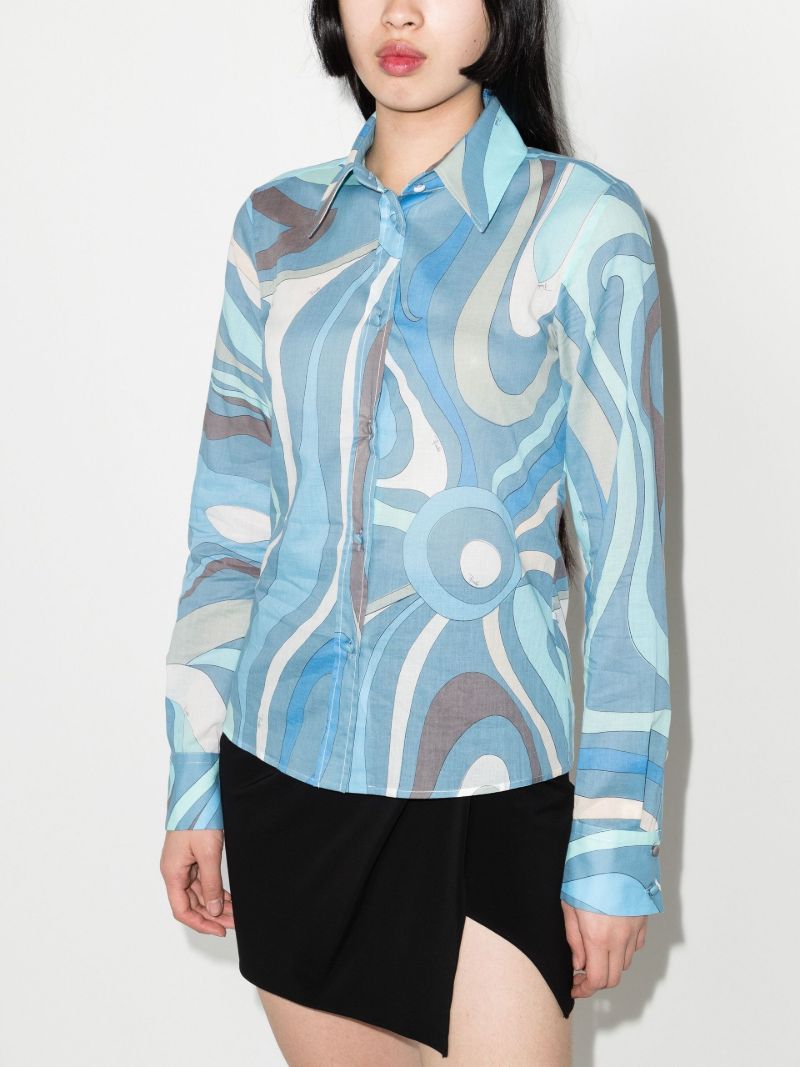 Blue Graphic Printed Cotton Shirt