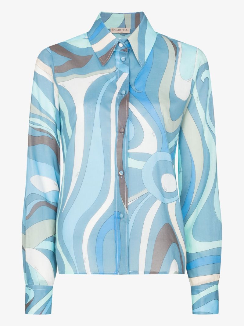 Blue Graphic Printed Cotton Shirt
