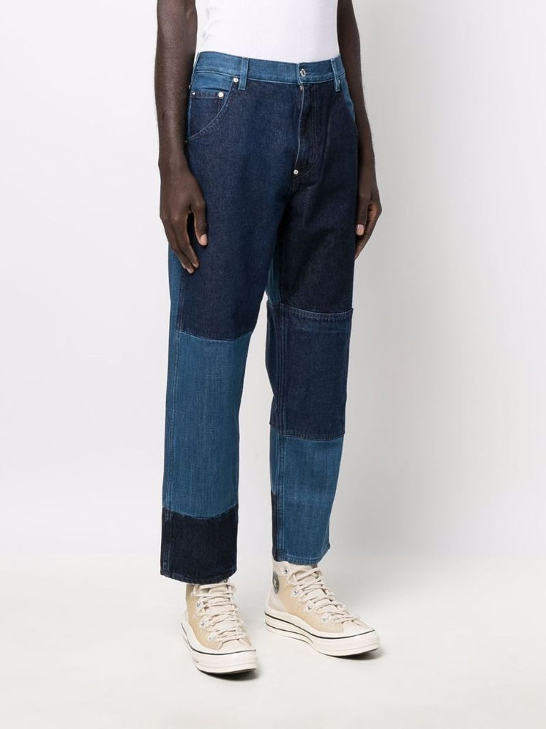 Blue Pieced Patchwork Jeans