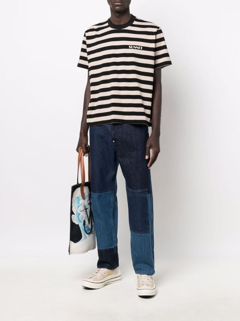 Blue Pieced Patchwork Jeans