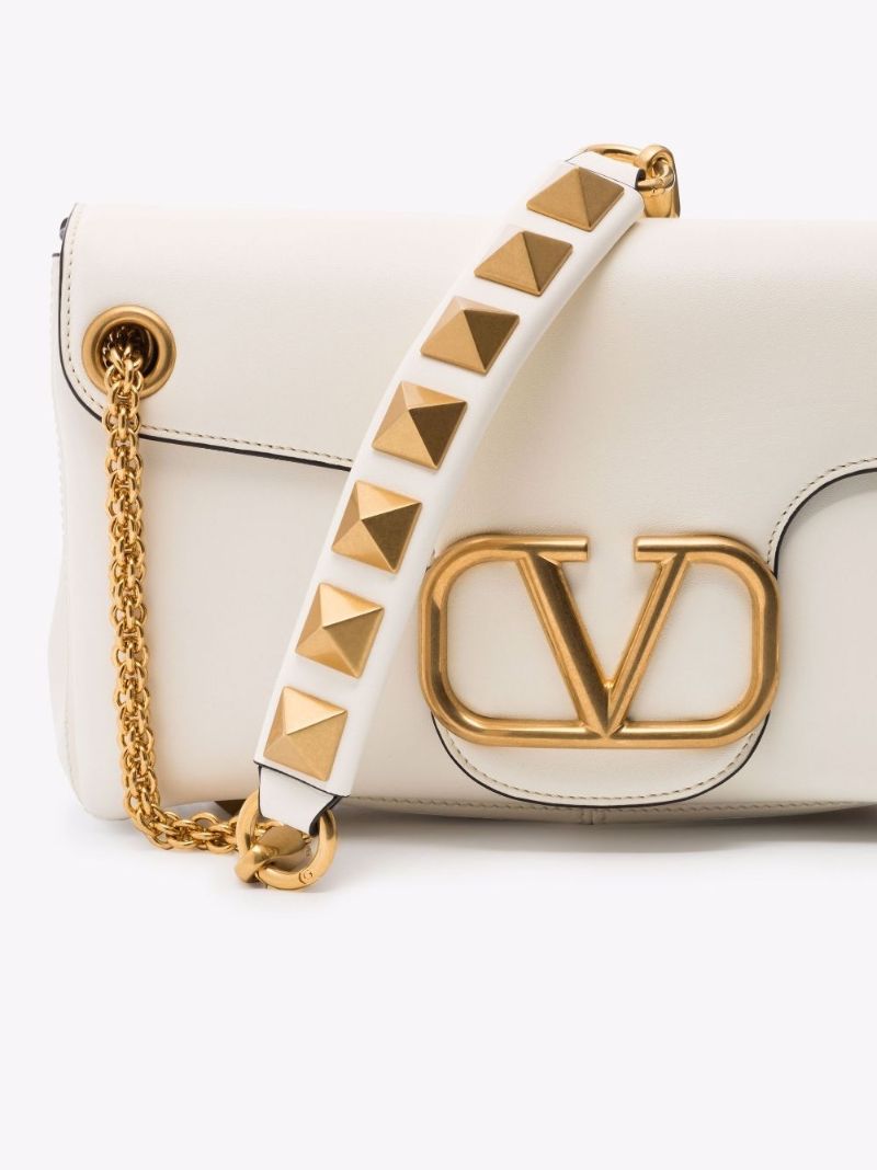 White Stud Sign Leather Shoulder Bag