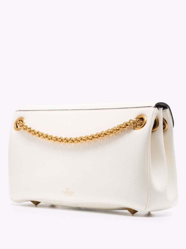 White Stud Sign Leather Shoulder Bag
