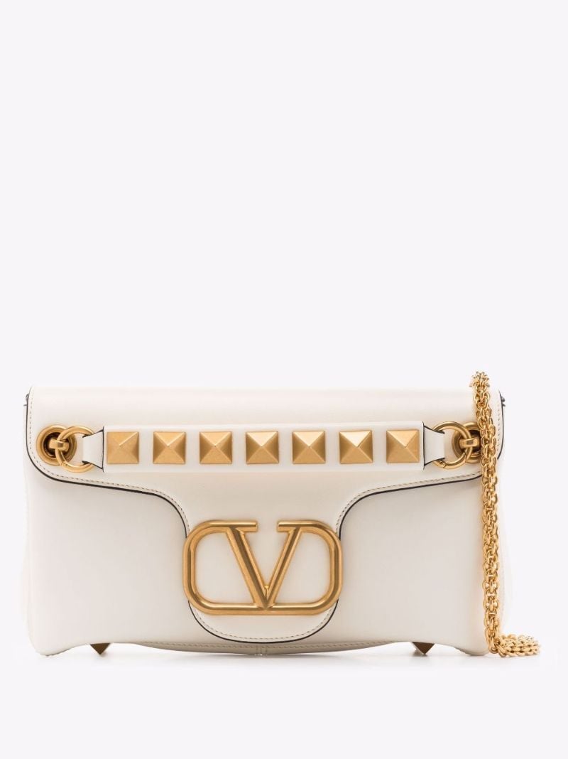 White Stud Sign Leather Shoulder Bag