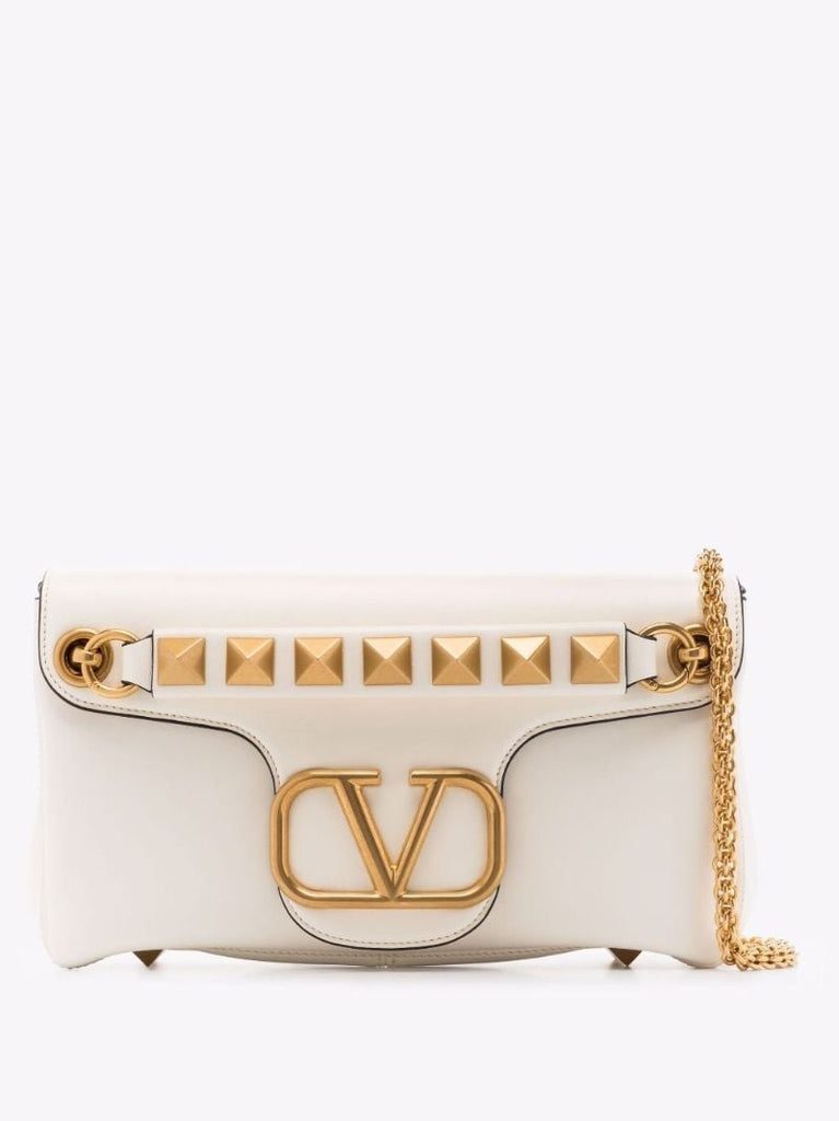 White Stud Sign Leather Shoulder Bag