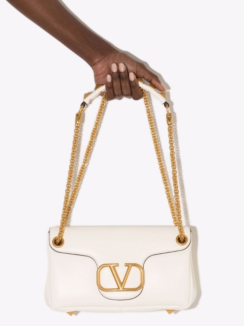 White Stud Sign Leather Shoulder Bag