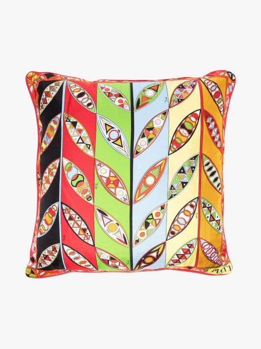 Multicoloured Girandole and Marmo Print Silk Cushion