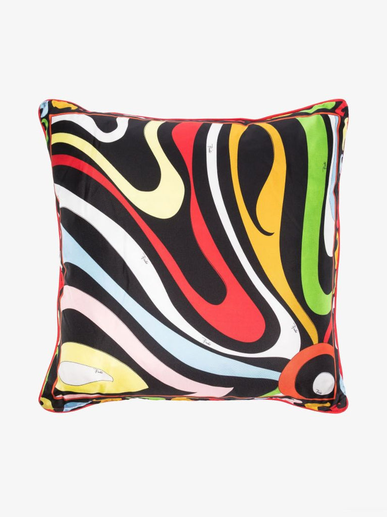 Multicoloured Girandole and Marmo Print Silk Cushion
