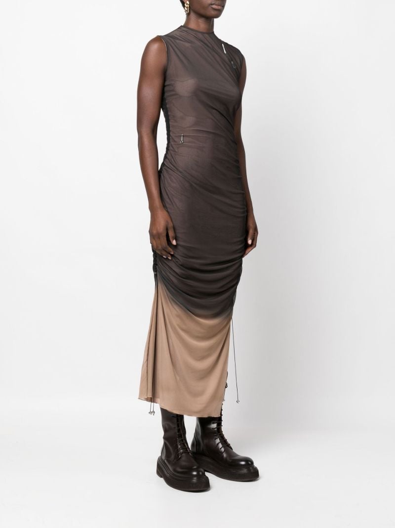 Brown Antares Ruched Two-tone Midi Dress