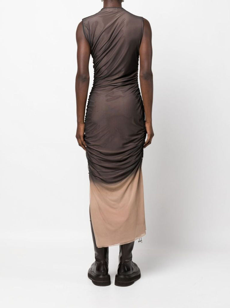 Brown Antares Ruched Two-tone Midi Dress