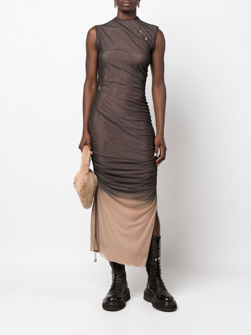 Brown Antares Ruched Two-tone Midi Dress