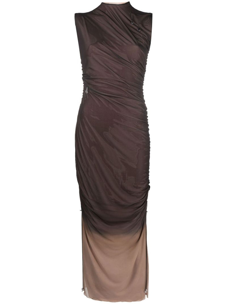 Brown Antares Ruched Two-tone Midi Dress