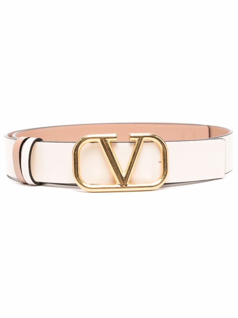 White Vlogo Signature Reversible Leather Belt