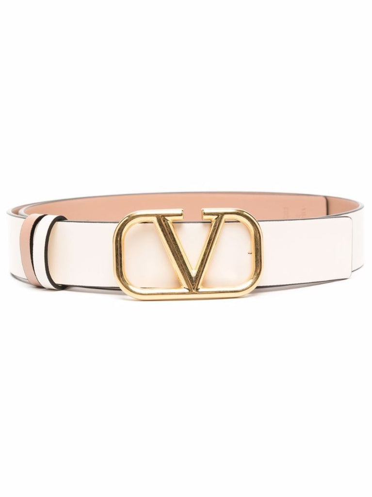 White Vlogo Signature Reversible Leather Belt