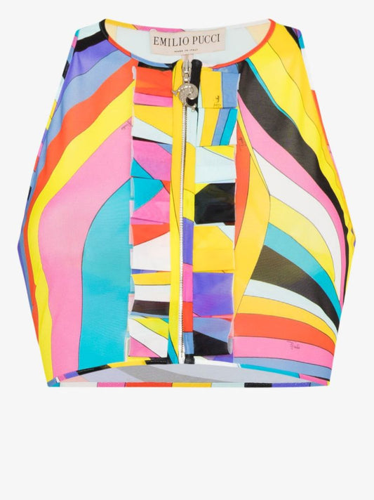 Yellow Printed Racerback Crop Top