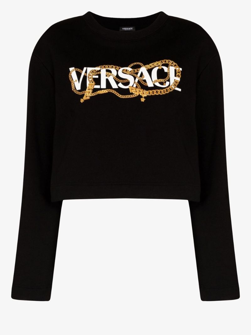 Logo Print Cropped Cotton Sweatshirt