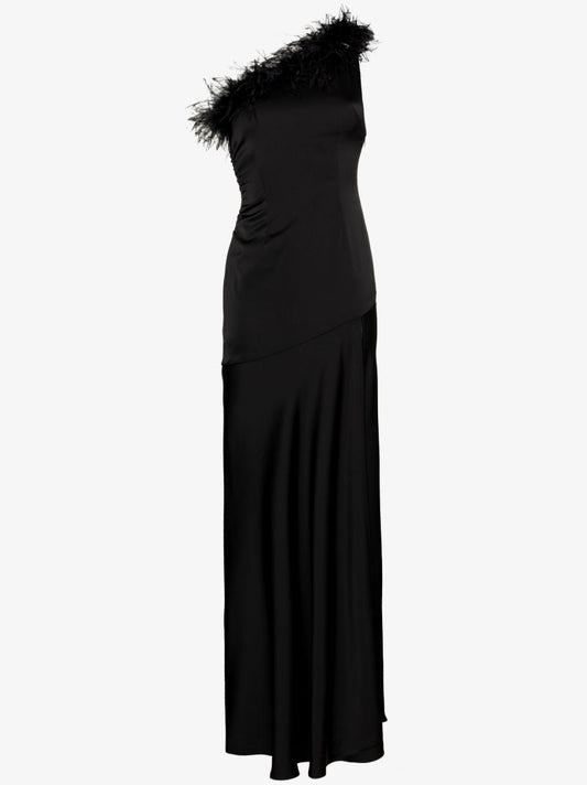 Black Finca Feather Trim Gown