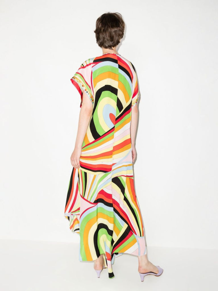 Multicolour Printed Silk Maxi Kaftan Dress