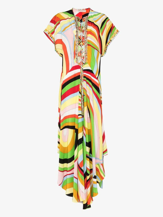 Multicolour Printed Silk Maxi Kaftan Dress