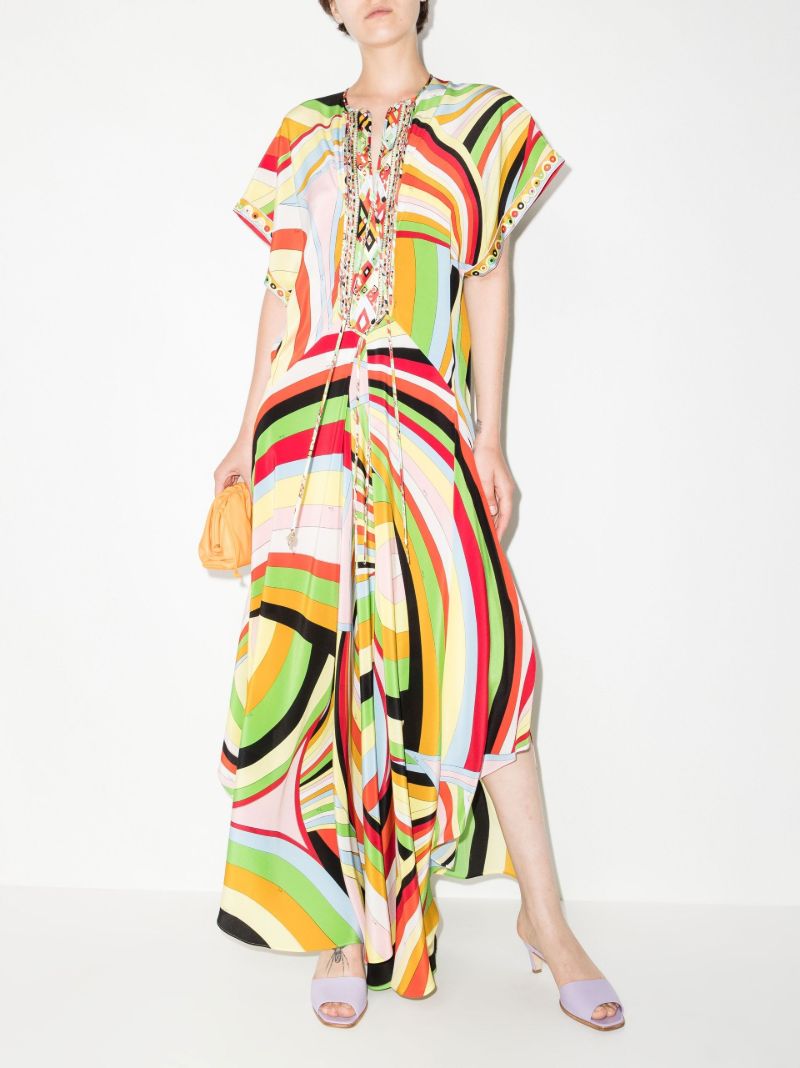 Multicolour Printed Silk Maxi Kaftan Dress
