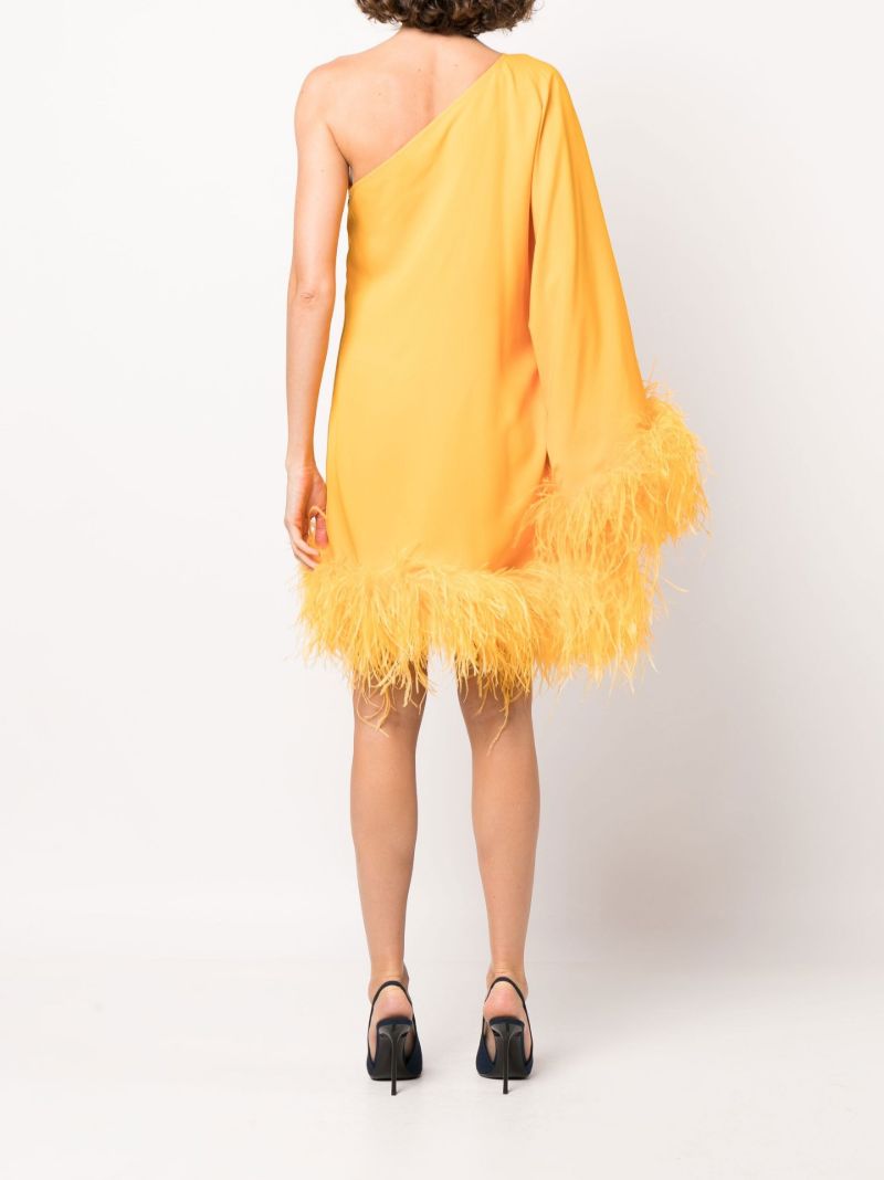 Yellow Piccolo Ubud Feather-trim Mini Dress