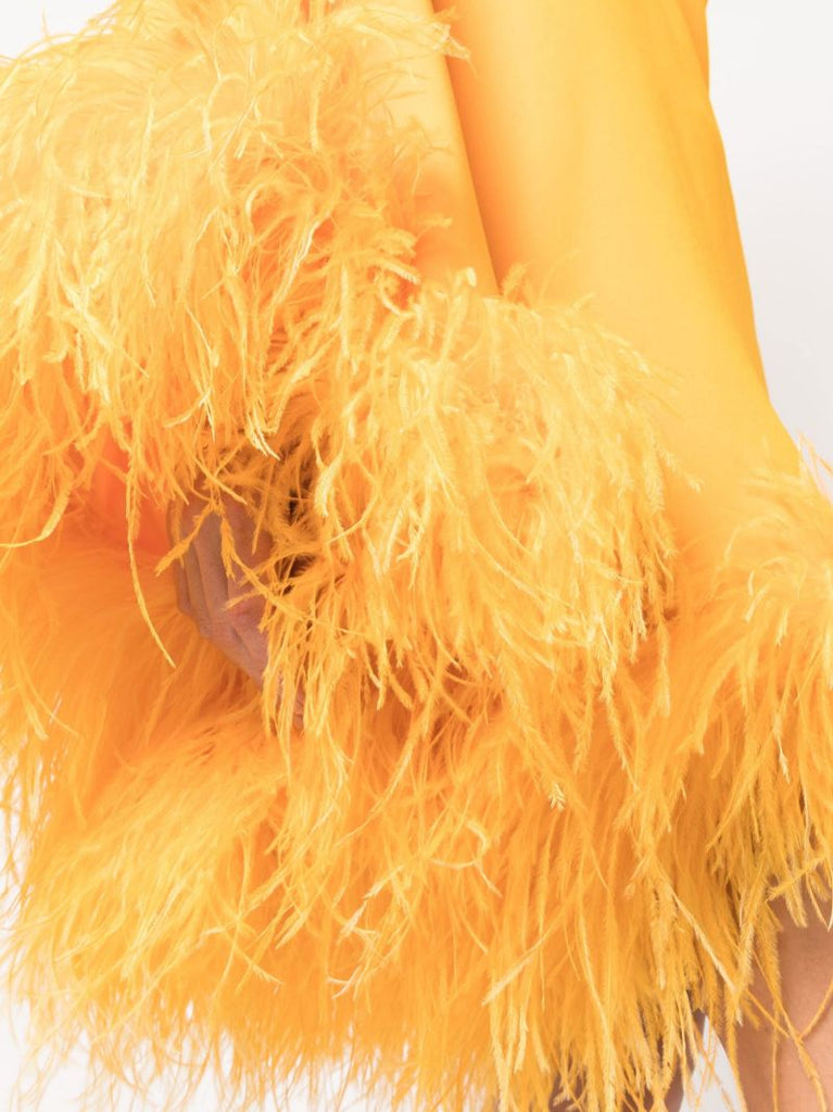 Yellow Piccolo Ubud Feather-trim Mini Dress
