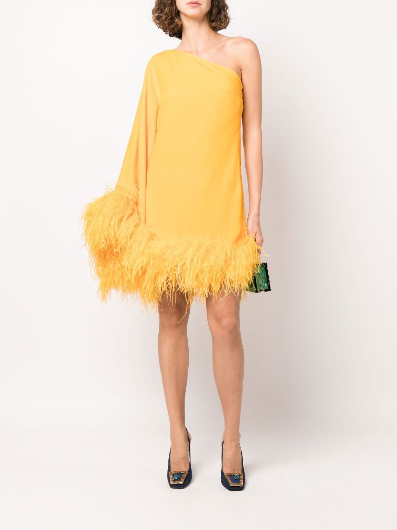 Yellow Piccolo Ubud Feather-trim Mini Dress