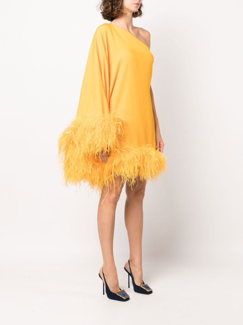 Yellow Piccolo Ubud Feather-trim Mini Dress