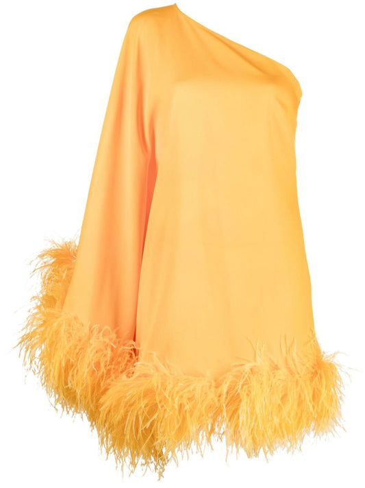 Yellow Piccolo Ubud Feather-trim Mini Dress