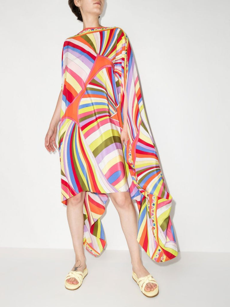 Multicolour Printed Silk Kaftan Dress