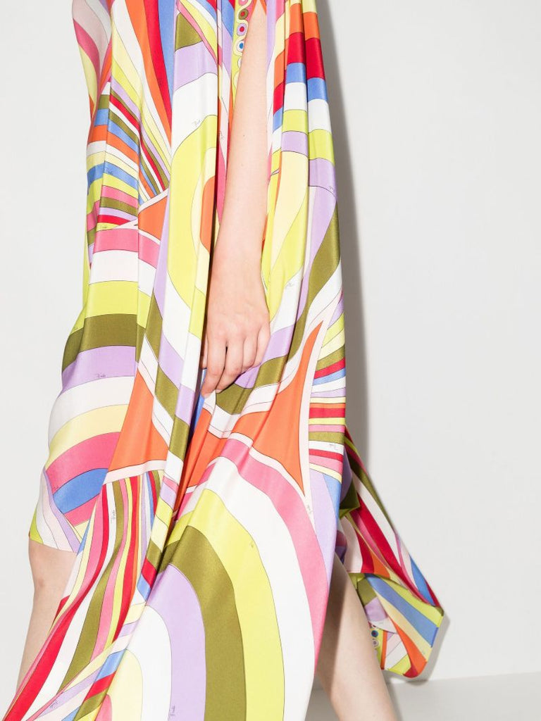 Multicolour Printed Silk Kaftan Dress