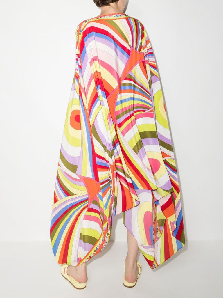 Multicolour Printed Silk Kaftan Dress