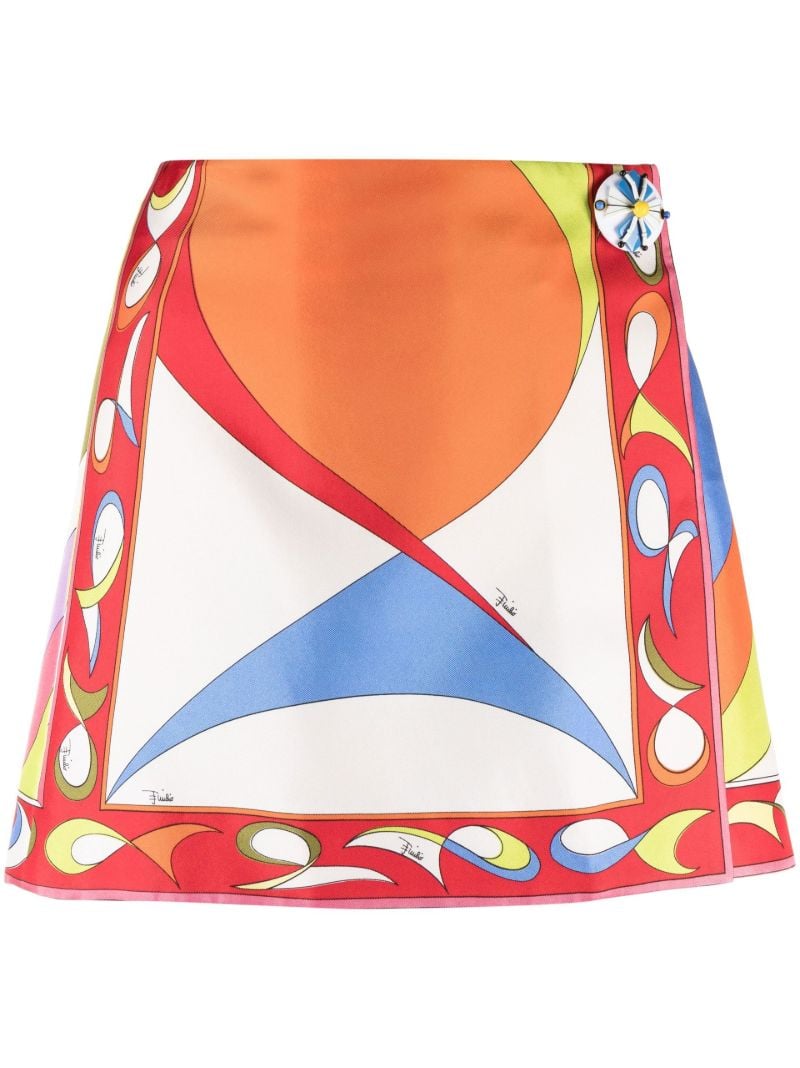 Red Pesci Print A-line Mini Skirt