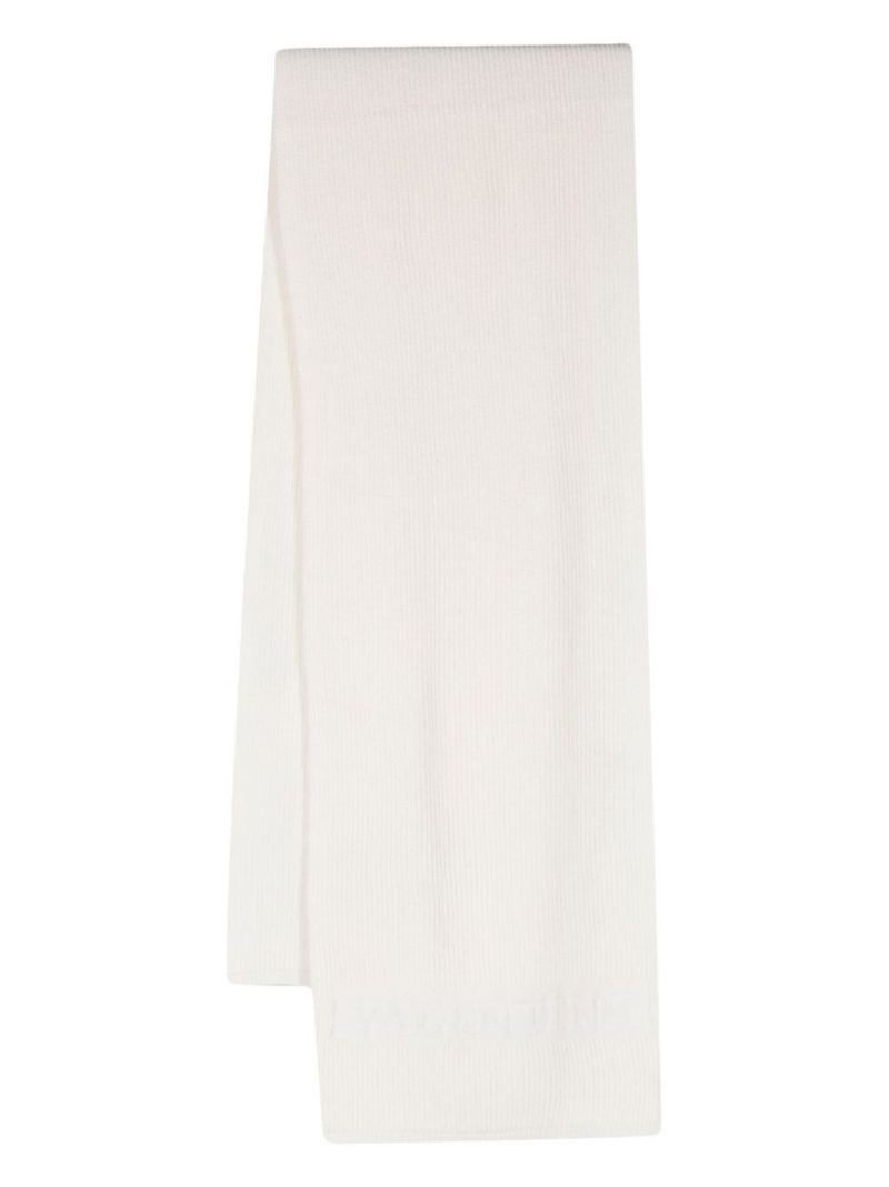 White Vlogo Signature Ribbed Knit Scarf