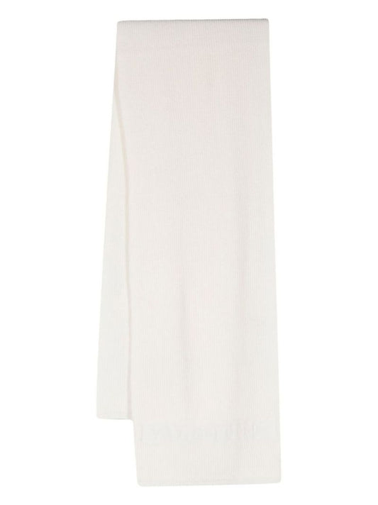 White Vlogo Signature Ribbed Knit Scarf