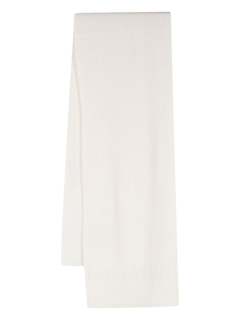 White Vlogo Signature Ribbed Knit Scarf