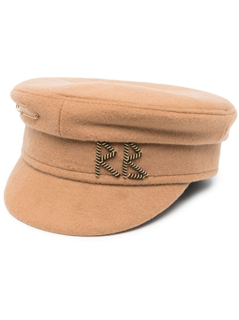 Beige Safety Pin Wool Baker Boy Cap