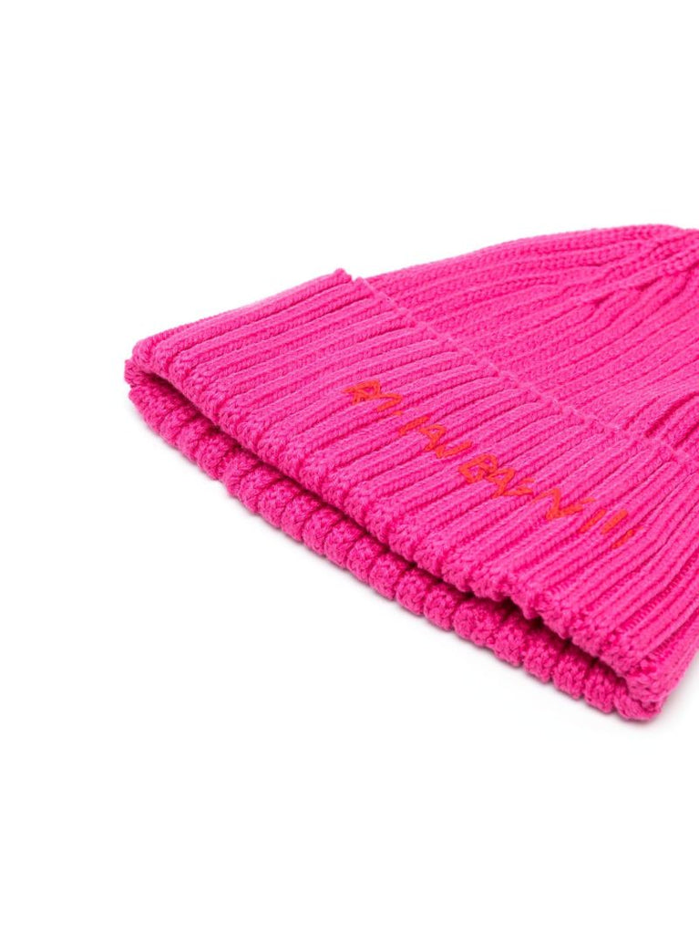 Pink Logo Ribbed Knit Beanie Hat