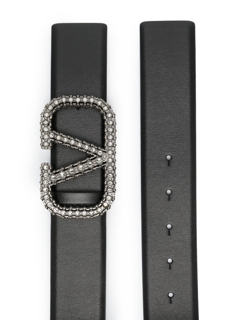 Black Vlogo Signature Crystal Embellished Leather Belt