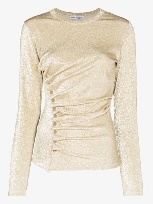 Gold Metallic Asymmetric Draped T-shirt