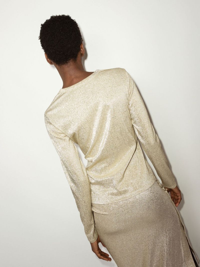 Gold Metallic Asymmetric Draped T-shirt